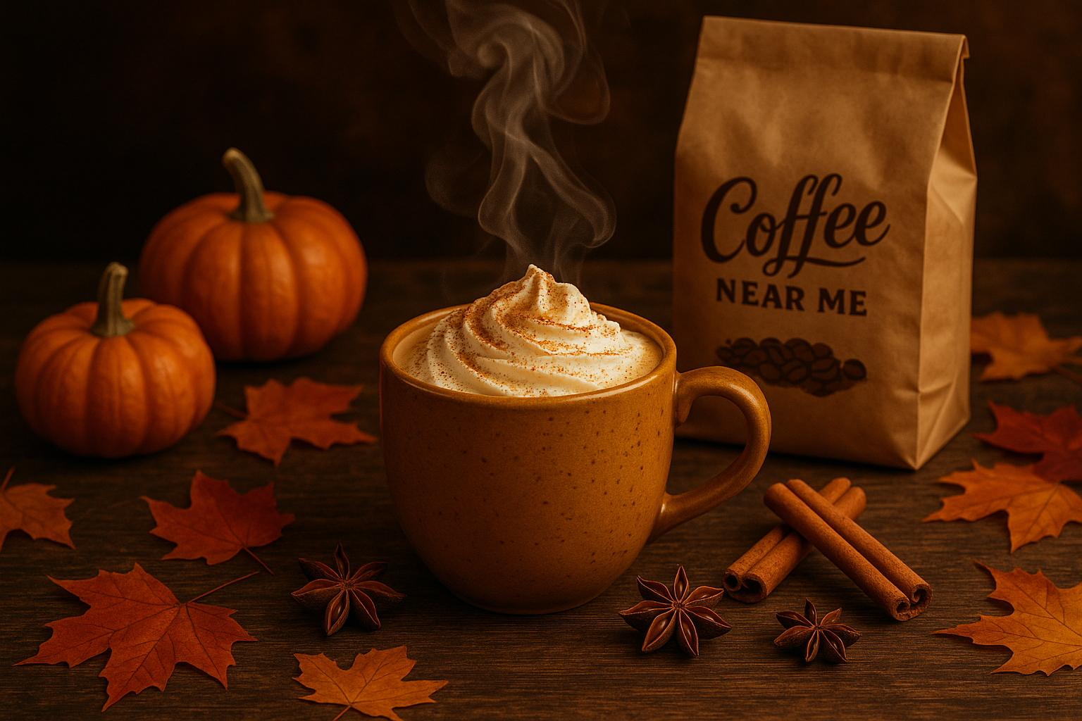 add a bag of coffee beans in the background that's labeled "Coffee Near Me"